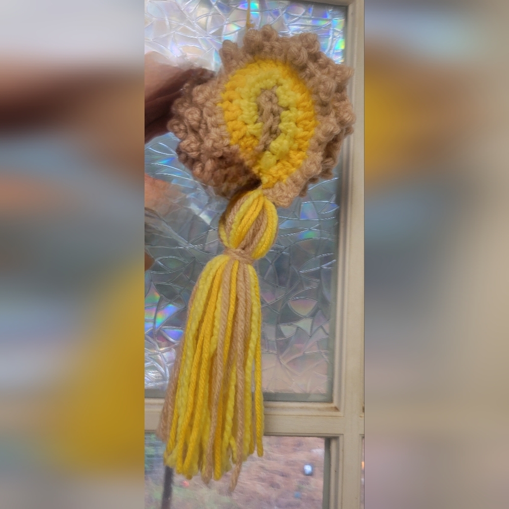 Handmade Yellow and Tan Crochet Wind Spinner
